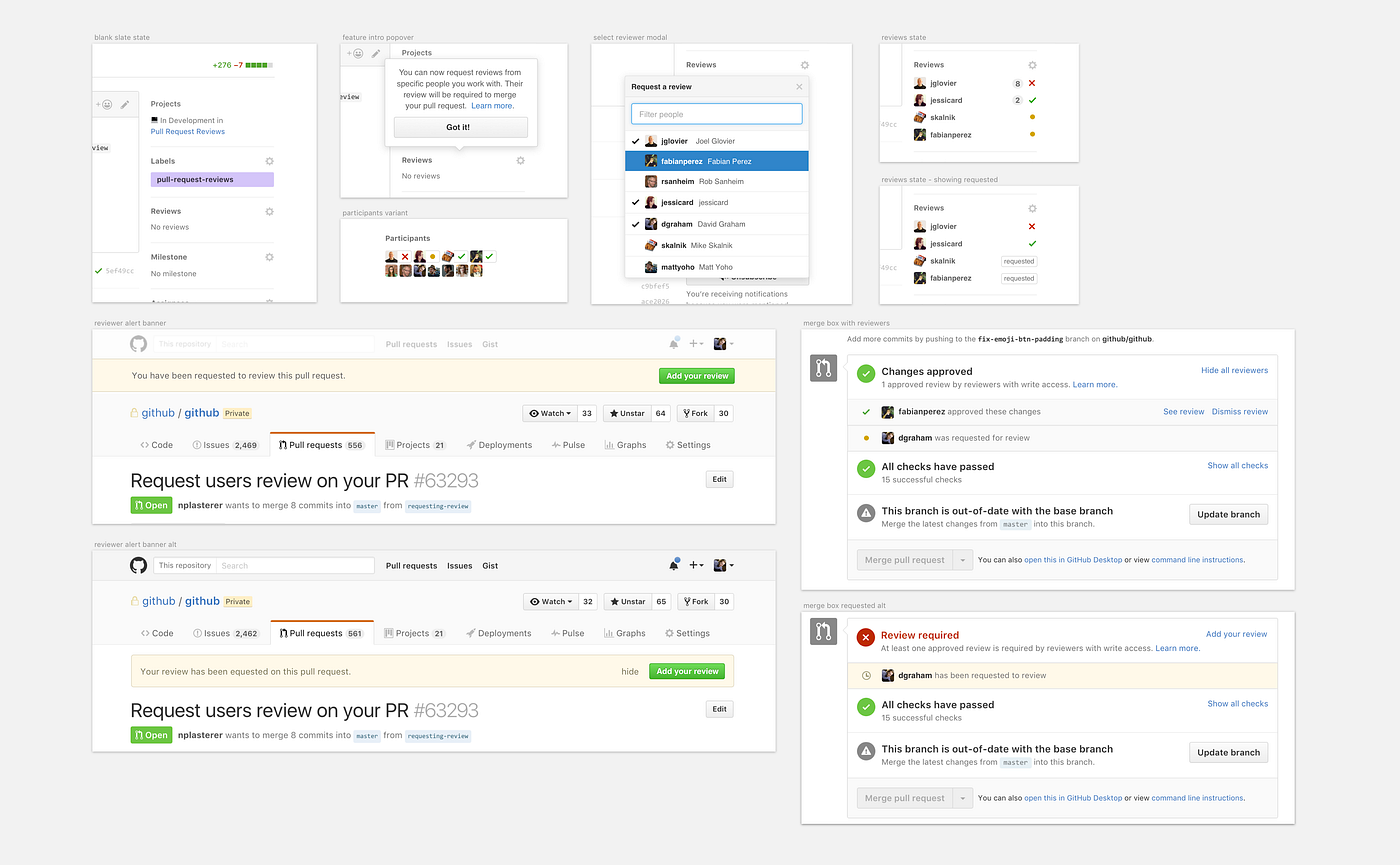 Review request status visible in the pull request merge box