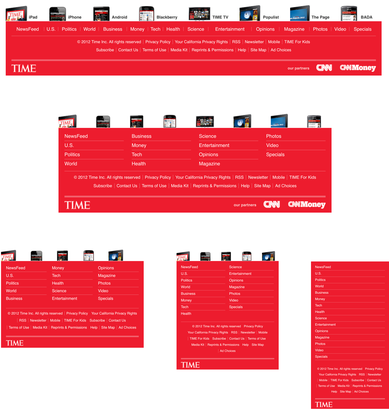 an image of TIME's footer design at various responsive breakpoints